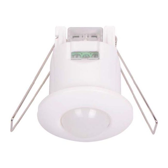 HOUSEWATCH Infrared Motion Sensor Recessed 41mm Diameter Cut Out. 360 Degree Detection Angle. Up to 6m at 2.2 ~ 4m Height Detection Range. Auto Off Time Up to 8sec ~ 7mins +/- 2min. Manual Override. IP20