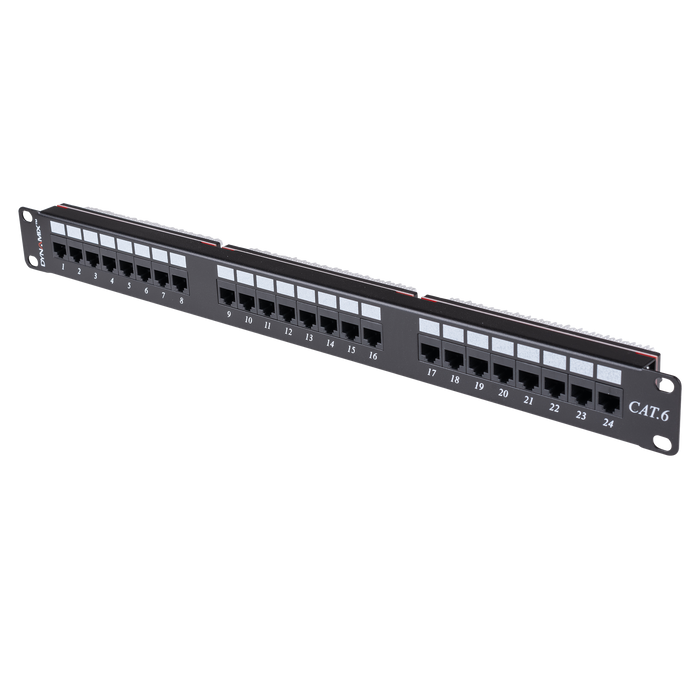 DYNAMIX 24 Port 19'' Cat6 UTP Patch Panel, T568A & T568B Wiring. 1RU. 110x Terminations