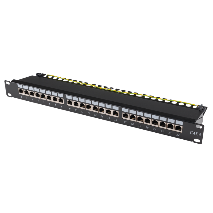 DYNAMIX 19" Cat6 24-Port RJ45 1U Sheilded Patch Panel. Easy Field Label System & Port Identification. 110x Termination. Colour Coded for T568A & T568B. Supports Both Cat5e & Cat6.