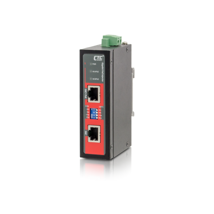 CTC UNION 1 Port Gigabit 48V DC PoE Injector. -10C~60C. PoE+ power budget 48V DC/60W. Power consumption 48V DC/62.8W. Din-kit incl.