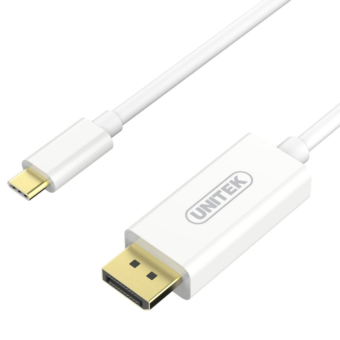 UNITEK 1.8m 4K USB-C to DisplayPort 1.2 Cable in White Plastic Housing. Supports upto 4K@60Hz. Plug & Play. HDCP2.2 for 4K Netfli, Amazon Prime Video & More. USB3.1. Gold Plated Connectors. White.