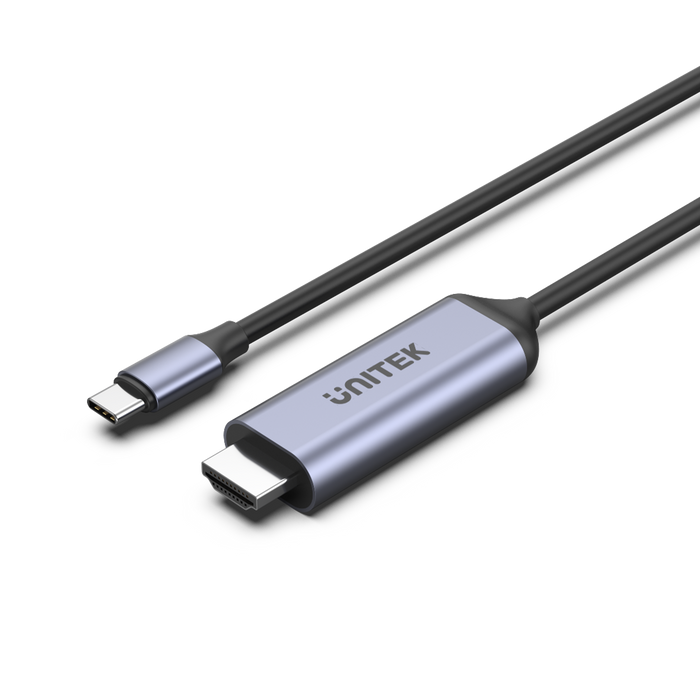 UNITEK 1.8m 8K USB-C to HDMI Cable. Supports Premium  AV UltraHD 8K. Supports Res up to 8K@60Hz. Stream with HDCP2.3. Aluminium Housing. Plug & Play. Black Cable, Grey Connectors.