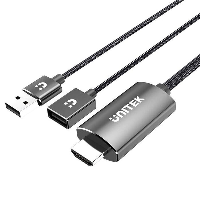 UNITEK HDMI 1m Conversion Cable for Mobile Devices Convert USB-A to HDMI. Compatible with Smartphones and Tablets. Includes Built-in Bus- Powered Connector. Easy Plug & Play. Space Grey Colour.