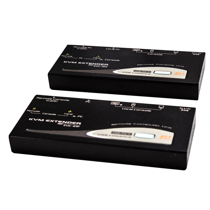 REXTRON Console Extender Allows VGA mouse & keyboard signals to be extended up to 150m using Cat6 UTP/STP Cable. USB console ports on units, supplied with 2-to-1 USB/ VGA 1.8m leads. Black Colour.