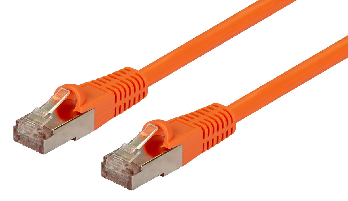 DYNAMIX 15m Cat6A S/FTP Orange Slimline Shielded 10G Patch Lead. 26AWG (Cat6 Augmented) 500MHz with Gold Plate Connectors.