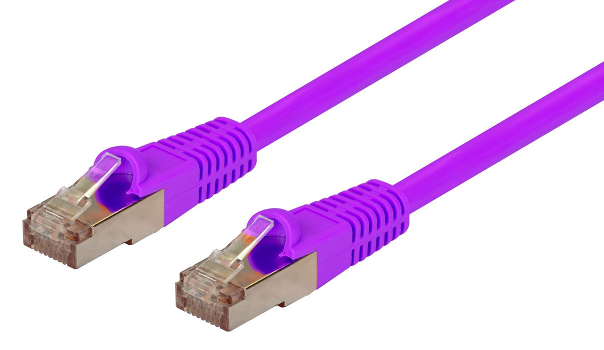 DYNAMIX 10m Cat6A S/FTP Purple Slimline Shielded 10G Patch Lead. 26AWG (Cat6 Augmented) 500MHz with Gold Plate Connectors.