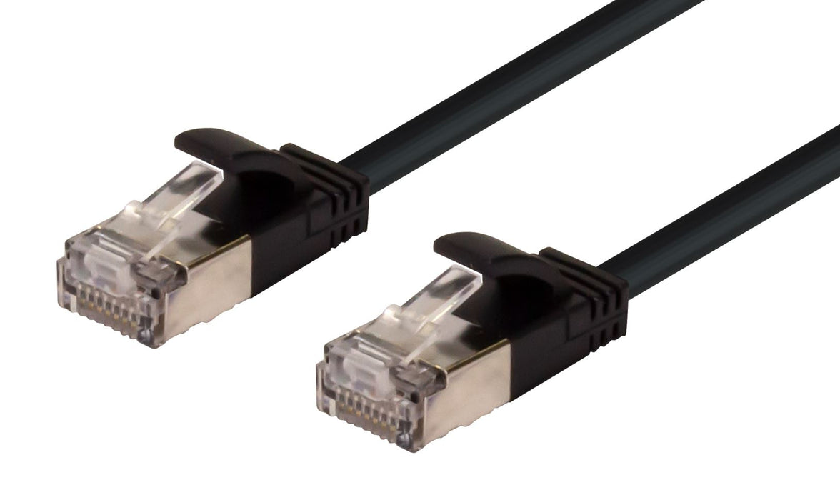 DYNAMIX 3m Cat6A S/FTP Black Ultra-Slim Shielded 10G Patch Lead (34AWG) with RJ45 Gold Plated Connectors. LSZH Outer Jacket. Supports PoE IEEE 802.3af (15.4W).