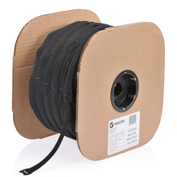 VELCRO One-Wrap 19mm x 200mm Pre-sized Ties. 900 Ties per Roll. Integrated Hook & Loop. Easy Adjustable & Strong. Re-usable. Easy Cable Management. Black Colour