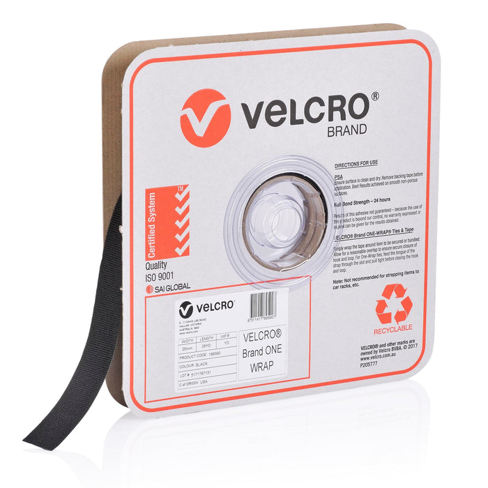 VELCRO One-Wrap 25mm Continuous 22.8m Roll. Custom Cut to Length. Self-engaging reusable & infinitely adjustable. Easy cable management Black colour