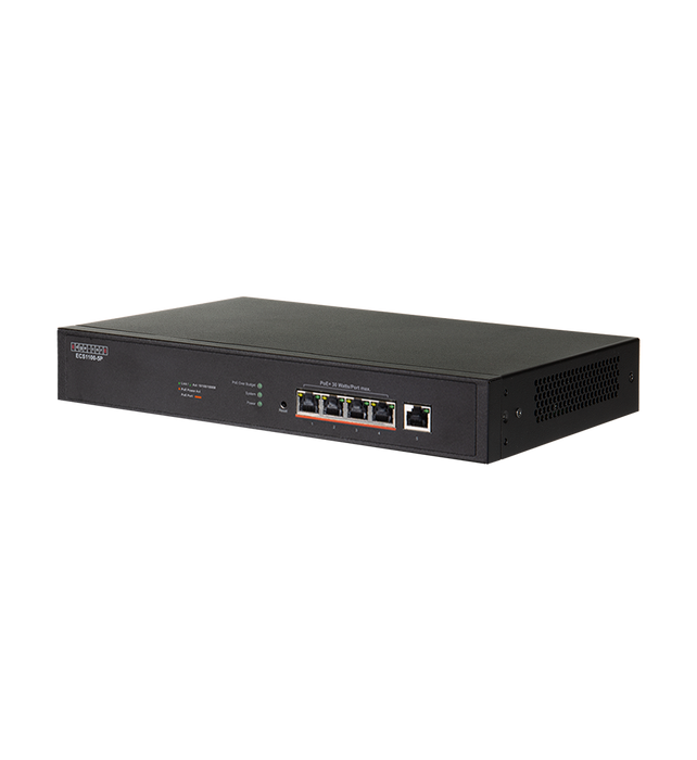 EDGECORE 5 Port Lite L2 Smart Gigabit Web Managed PoE Switch with 4 PoE Ports (30W). 120W Power Budget. 6KV Power Surge Protection. Fanless Design.