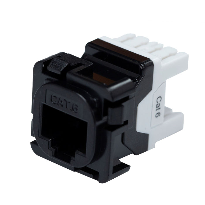 DYNAMIX Cat6 UTP AMDEX Style RJ45 Slimline Jack. T568A Wiring. 50 micron, 180 Jack. Accept 23-24 AWG Cabling. Colour Black