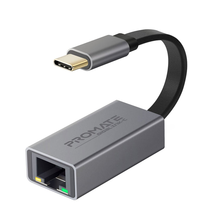 PROMATE High Speed USB-C to RJ45 Gigabit Ethernet Adapter. Compact Design, Premuim Aluminum Alloy, Supports All USB-C Devices such as Laptops, Tablets, & Mobiles. Plug & Play. Grey Colour.