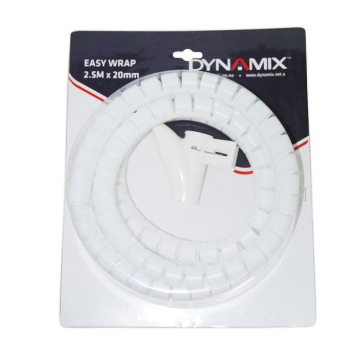 DYNAMIX 2.5mx20mm Easy Wrap - Cable Management Solution, Blister Retail Packaging, Colour White