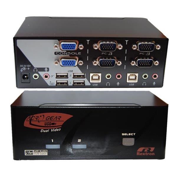 REXTRON Dual View 2 Port VGA/USB KVM Switch with Audio.    CLEARANCE SALE SAVE UP TO 83%