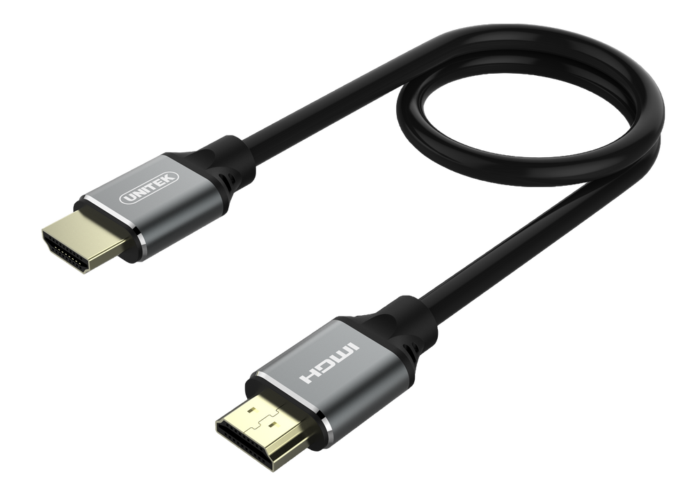 UNITEK 2m HDMI 2.1 Full UHD Cable. Supports up to 8K. Max. Res 7680x4320@60Hz & 4K@120Hz. Supports Dynamic HDR, Dolby Vision HDR 10, 3D Video. 24k Gold-plated Connectors. Backwards Compatible.