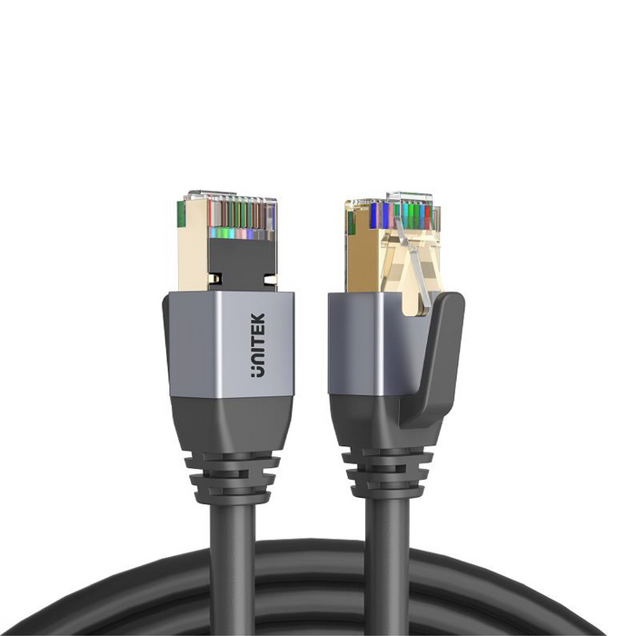 UNITEK 10M CAT8 Black SSTP 26AWG Ethernet Patch Lead in PVC Jacket. Supports 40 Gigabit Ethernet @ 2000Mhz Bandwidth, Gold-Plated Shielded RJ45 Connectors. RoHS RoHS Compliant. PoE Compatible.