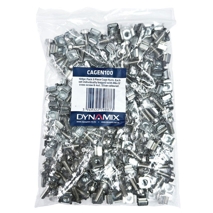 DYNAMIX 100pc Pack, 3 Piece Cage Nut, Silver, M6, Supplied loose