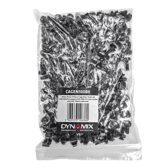 DYNAMIX 100pc Pack, 3 Piece Cage Nut, Black, M6, Supplied loose.