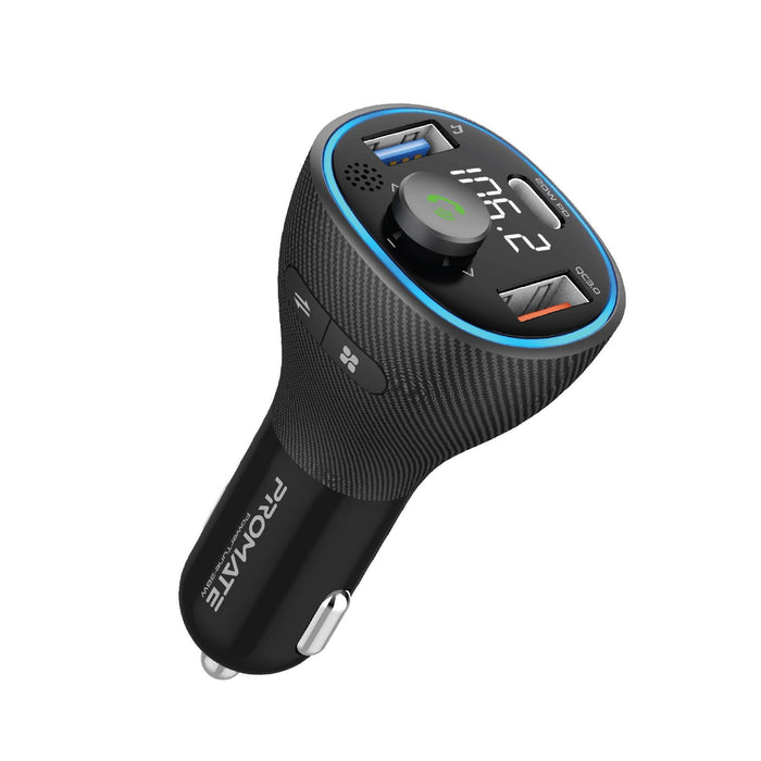 PROMATE Wireless In-Car FM Transmitter with USB-C & USB-A Ports. Hands-Free with Built in MicroPhone. Stream via Bluetooth or USB Flash Drive. Smart LCD Screen & up to 5M Operating Distance