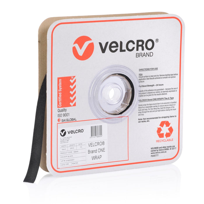 VELCRO One-Wrap 19mm Continuous 22.8m Roll. Custom Cut to Length. Self-engaging reusable & infinitely adjustable. Easy cable management Black colour