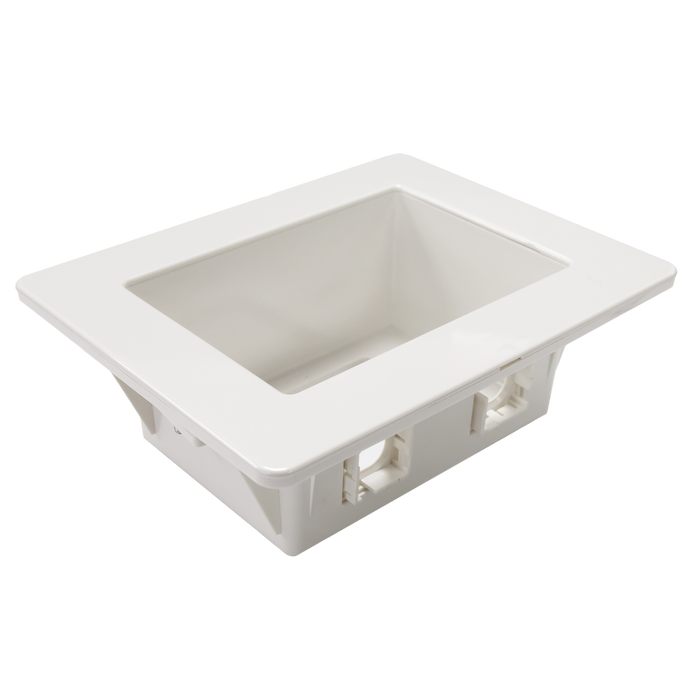 DYNAMIX Recessed Wall Box with 2x AMDEX style outlets and 1x GPO Slot. Suitable for 70 & 90mm wall cavities. Floating Gib Install ONLY Outside face: 185 x 145mm. Recess: 166 x 100mm. Depth: 63mm.