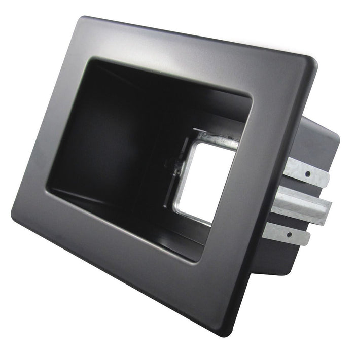 RECESSED Single Black Wall Box 1x GPO Slot, Stud Mount or Floating Gib New or Retrofit Installation. Suitable for use in 70 & 90mm Wall Cavities. Includes Metal Bracket.