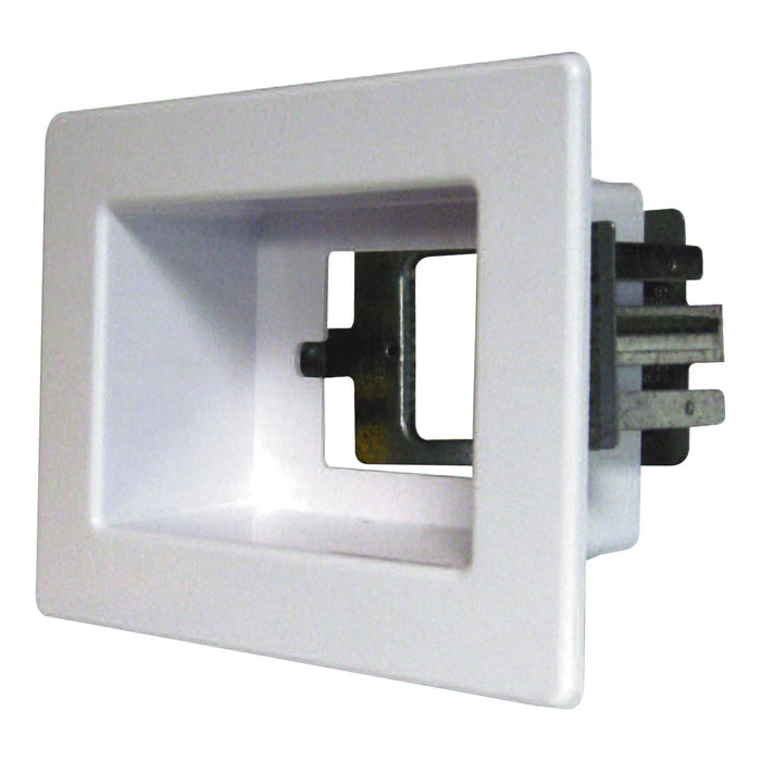 RECESSED Single White Wall Box. 1x GPO Slot, Stud Mount or Floating Gib New or Retrofit Installation. Suittable for use in 70 & 90mm Wall Cavities. Includes Metal Bracket.