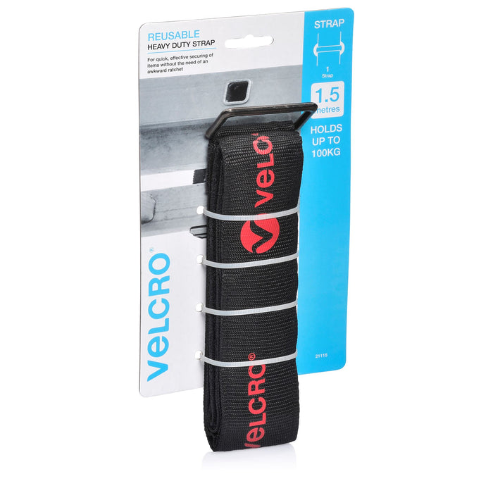 VELCRO Heavy Duty 1.5m x 50mm Tie Down Strap. Secure & Hold up to 100kgs. Safe and Reliable way to Secure load while in Transit. Easy Pass Through Strap with the Loop Side Out. Black Colour