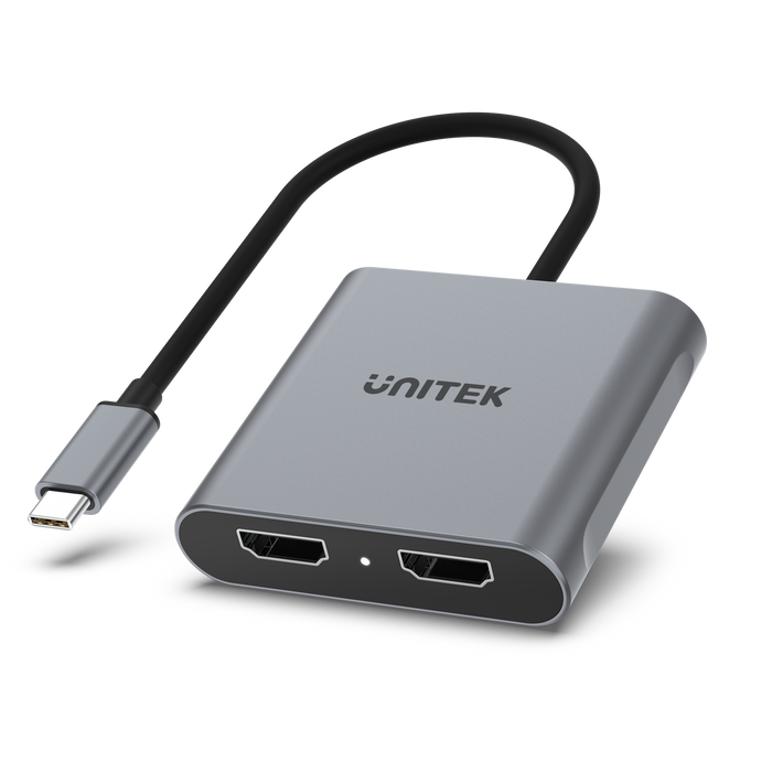 UNITEK USB-C to Dual HDMI Adapter. Supports Up to 4K@60Hz. Supports Multi-Screen (MST) HDCP 2.2. Bus-powered. Plug & Play. Supports Screen Mirroring & Extending on Windows OS.