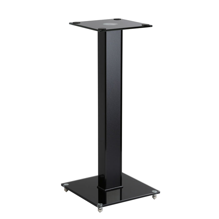 BRATECK 23.6" Aluminium/Glass Floor Standing BookShelf Speaker Stands. Tempered Glass Base with Floor Spikes for Stability. Max weight 10Kgs. 250x250mm Glass Top Plate. 600mm High. Sold as a Pair.