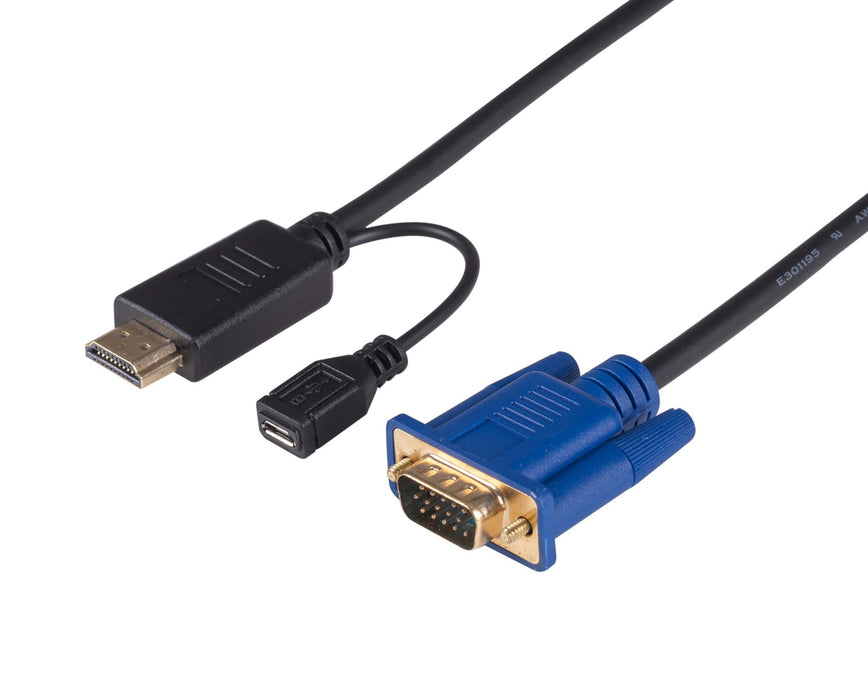 DYNAMIX 2m HDMI to VGA Cable, Includes Micro USB Female. Optional Power. No HDCP. HDMI 1.4 Max Res: 1080p@60Hz (1920x1080). Directional cable. NEW YEAR SALE!