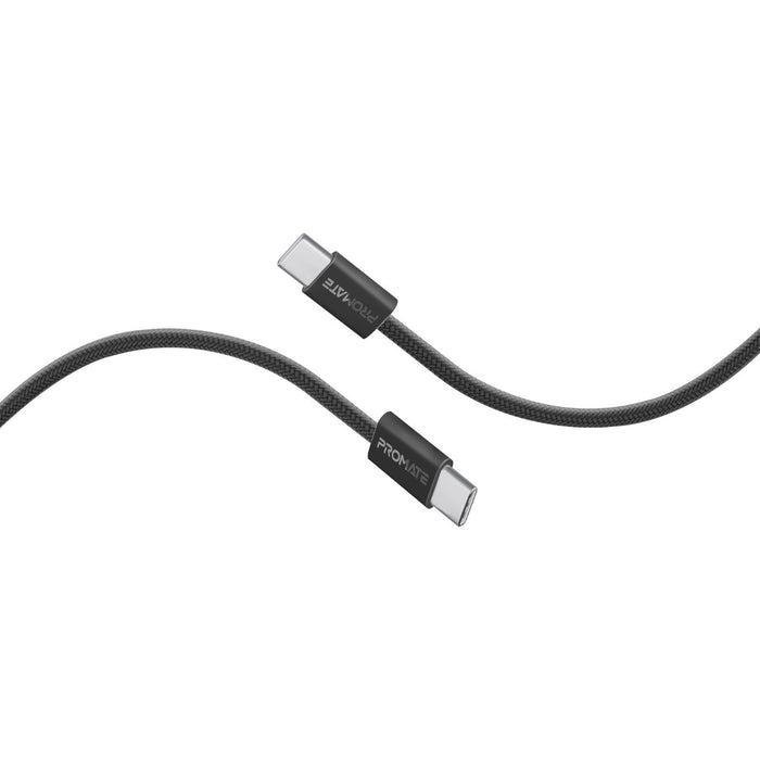 PROMATE 2m USB-C to USB-C Cable with Fabric Braided Cable. Supports 60W PD. 25000+ Bend Lifespan. Supports Data & Charge. Super Slim Connectors. Black Colour NEW YEAR SALE! Up to 25% OFF