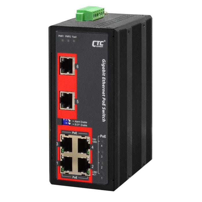 CTC UNION 6 Port Gigabit Unmanaged PoE Switch.  -10C~60C. 6x 10/100/1000Base-T(X). 4x PoE+ ports. Power budget 120W. Power consumption V DC/W: 24/142.9, NEW YEAR SALE!