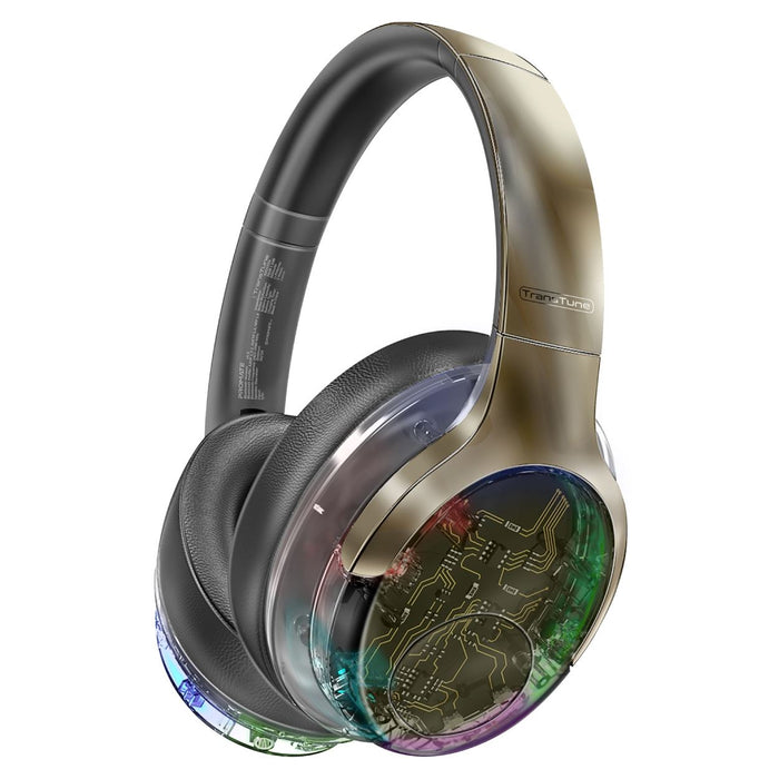 PROMATE HiFi Stereo Wireless Bluetooth Active Noise Cancelling Headphones with RGB Lighting. Flip & Fold Design. Up to 40Hrs Play Back. Inline Controls Touch Buttons. GunMetal Colour.