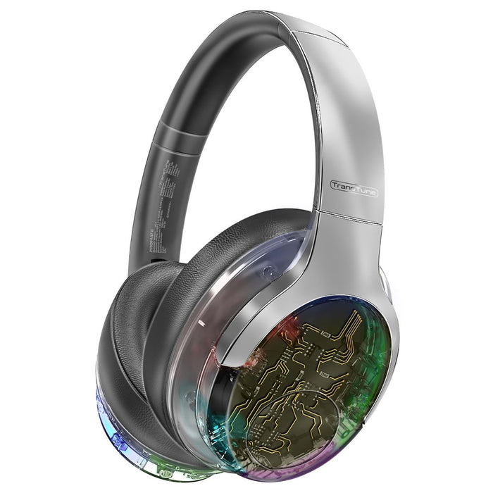 PROMATE HiFi Stereo Wireless Bluetooth Active Noise Cancelling Headphones with RGB Lighting. Flip & Fold Design. Up to 40Hrs Play Back. Inline Controls Touch Buttons. Silver Colour.