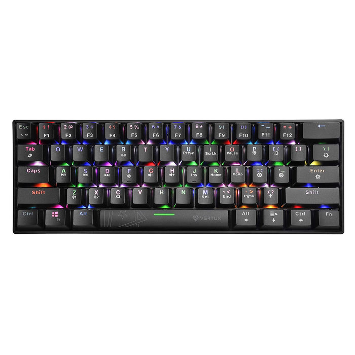 VERTUX Mini Bluetooth Mechanical Gaming Keyboard with RGB LED Backlight. 100% Anti-Ghosting, Blue Mechanical Keys, USB-C Chargeable, Built-in 2000mAh Battery. NEW YEAR SALE! Up to 25% OFF