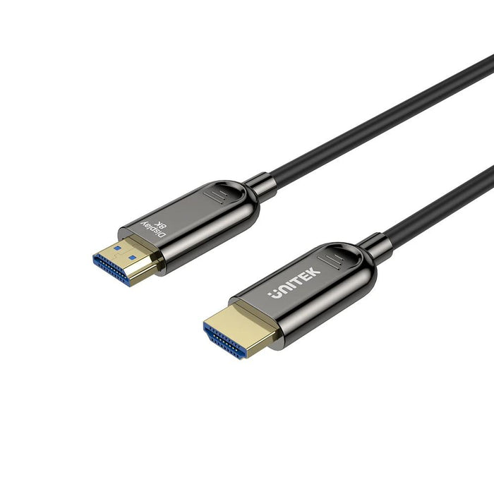 UNITEK 70M 8K HDMI Fiber Optic 2.1 Cable & Supports 48Gbps. Support Max Res up to 8K@60Hz & 4K@120Hz/144Hz, 24K Gold-plated Plug, Slim & Flexible, Alloy Housing, Black Colour.