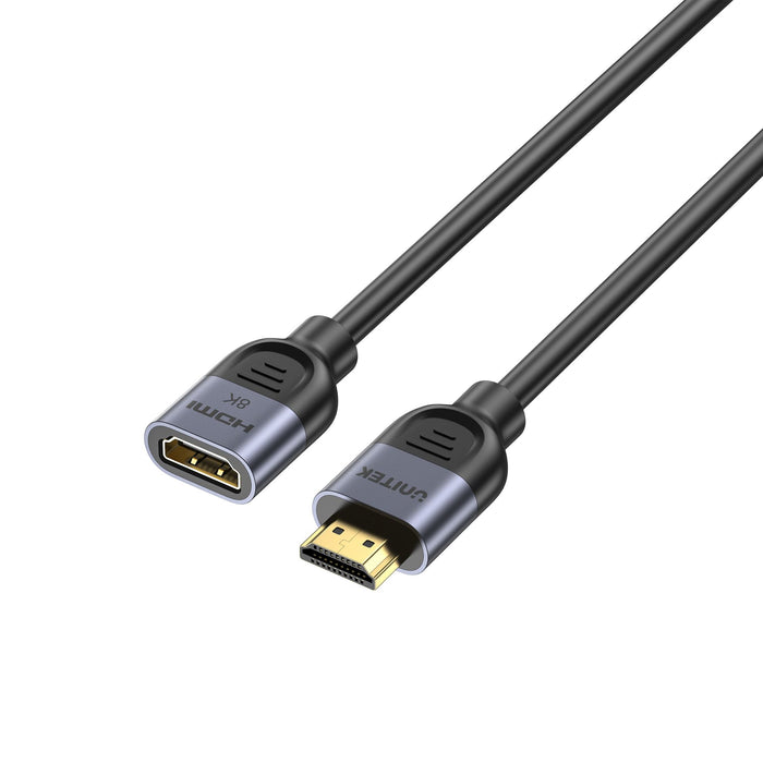 UNITEK 1m 8K HDMI Extension Cable Supports 8K@60Hz/4K@120Hz HDR Built to Last Durable Gold-plated Connectors, Plug & Play, Aluminium Space Grey Housing with Black PVC Cable.