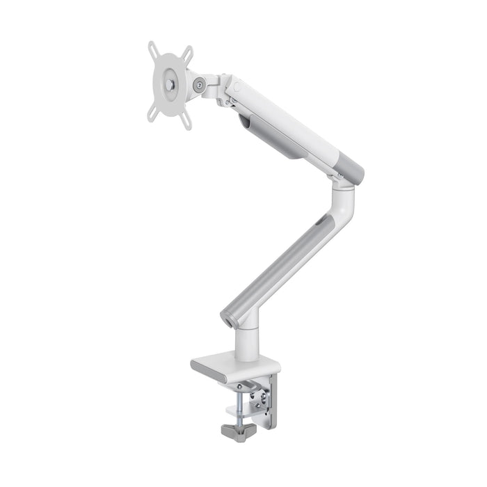 BRATECK 17-32" Premium Slim Aluminium Spring-Assisted Desk Mount Monitor Arm. Quick Release Detachable VESA Plate, Built-in Spring Tension, 180 Rotation Stop, Built-in Cable Management, White