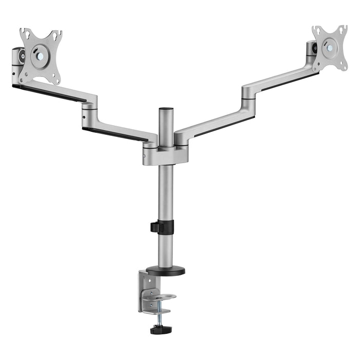 BRATECK 17"-32" Dual  Arm Premium Articulating Monitor Mount. Arm Extension 447mm, Built-in Cable Management, Detachable VESA Plate. Desk Clamp & Grommet Mounting Inc. Matte Grey Colour.