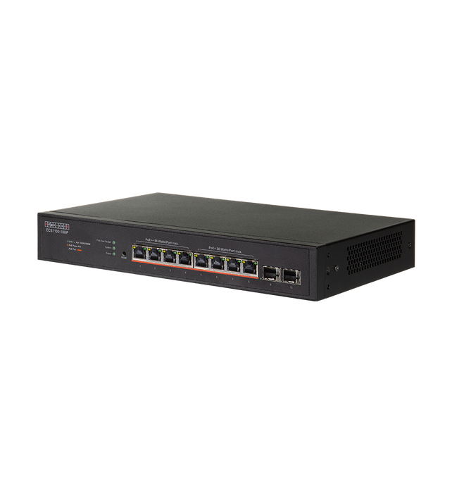 EDGECORE 10 Port Lite L2 Smart Gigabit Web Managed PoE Switch with 8 PoE Ports (90W) and 2 SFP Ports. 250W Power Budget. 6KV Power Surge Protection. Fan-Cooled MARCH PROMO - Includes FREE Speaker