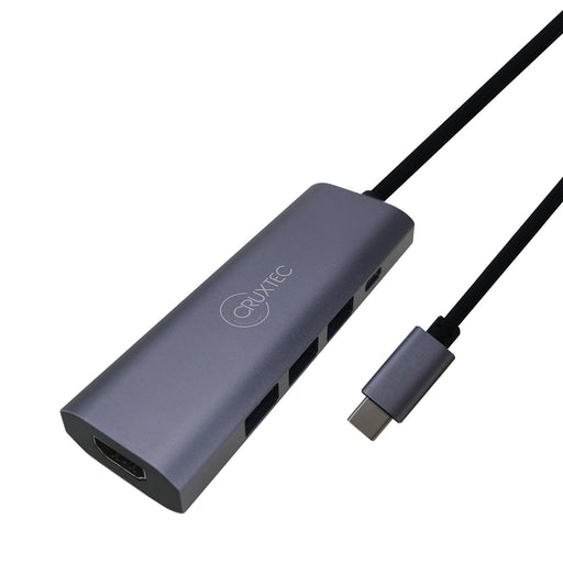 Cruxtec CH01-SG USB-C Aluminium Mulitport Mini Docking -  1x 4K HDMI 3x USB3.0 1x USB-C Power Delivery up to 100W