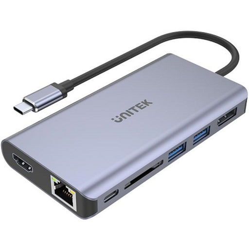 Unitek D1056A 7-in-1 USB3.1 Multi-Port Hub with USB-C Connector - Includes 1xHDMI Port 1xDisplayPort 2xUSB-A Port 1x RJ45 Gig Port 1x Card Reader & USB-C PD 100W - Space Grey Colour