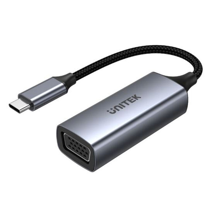 Unitek V1413A Slim USB-C to VGA Converter. Convert USB-C to VGA. Aluminuim Housing withBraidedNylonCable. Supports Resolution up to 1080p 60Hz. Plug & Play. Grey & Black Colour.