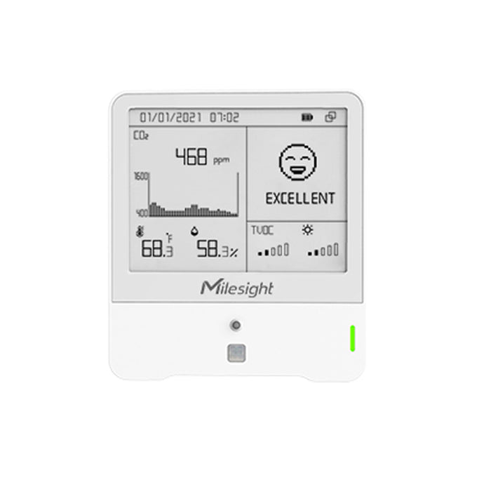 Milesight AM307-915M LoRaWAN 7 in 1 Indoor Ambience Monitoring IoT Sensor - Temp, Humidity, PIR, Light, TVOC, Barometric Pressure and CO2