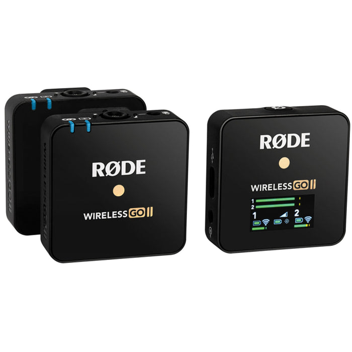 RODE Wireless GO II Microphone System  2-Person Compact Wireless System For Mobile Journalist Videographer - Built-In Omni Mic & 3.5mm Mic Input 2 x Mini Clip-On Transmitters/Recorders