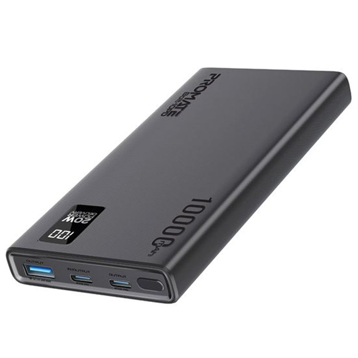 Promate BOLT-10PD.BLK 10000mAh Super Slim Smart Charging Power Bank with 20W Dual USB-C & 1x 22.5W USB-A QC 3.0 Port