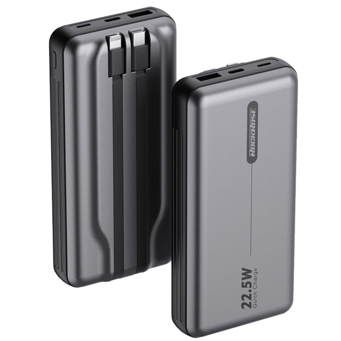 RockRose Powerade 20 Neo 20000mAh Power Bank QC 3.0 20W Quick Charge - Embedded with Lightning & USB-C Cable