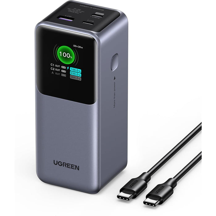 UGREEN Nexode 20000mAh 130W 3-Port Power Bank USB-C Laptop Charger 2xUSB-C & 1x USB-A - Smart Digital Display - PD3.0 100W Single Port Charging -  Compatible for MacBook / iPad / iPhone