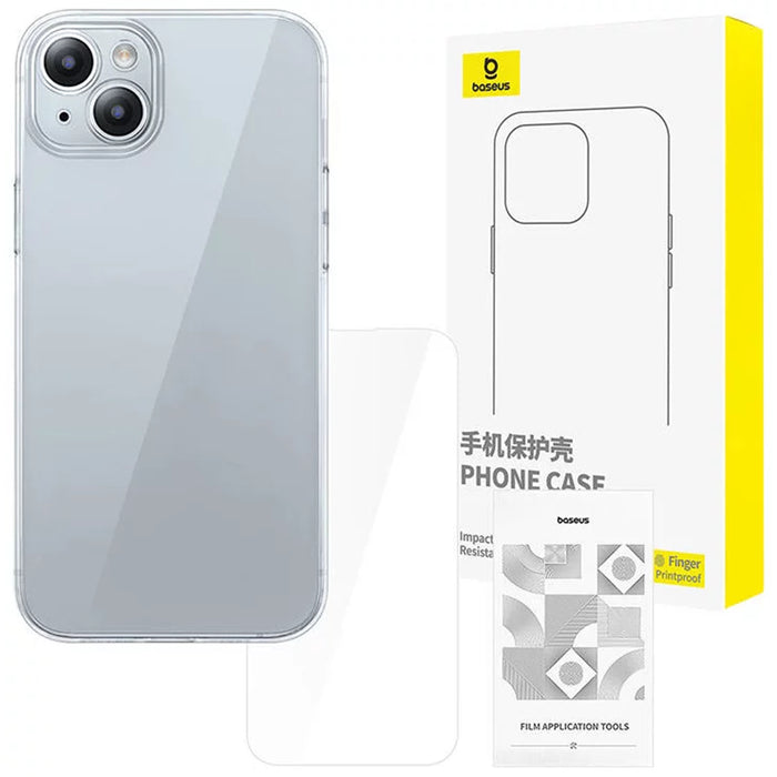 Baseus iPhone 15 Schott Series Phone Case - Clear with Tempered Glass Screen Protector & Cleaning Kit